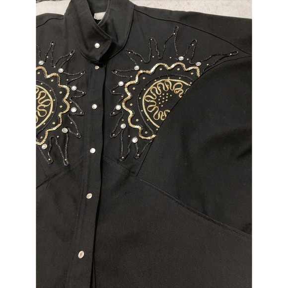 Vtg Pado California Oversize Jeweled Black Denim Jacket Batwing SZ M 90’s - Picture 6 of 15